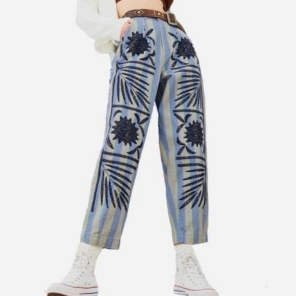 Kimchi Blue Urban Outfitters Ember Embroidered High-Waisted Pants Boho
